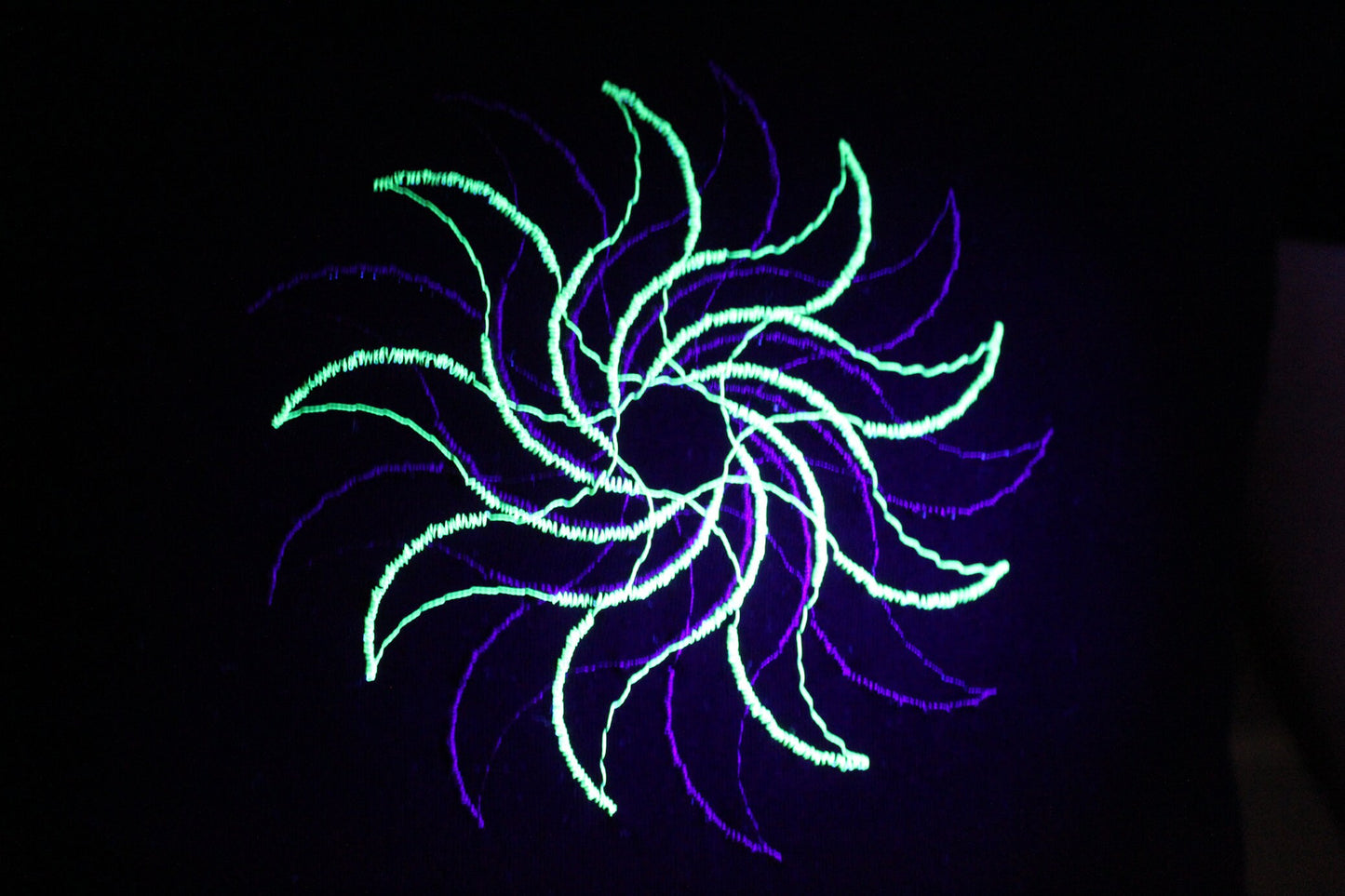 UV Reactive sunburst fractal custom embroidered T-shirt (unisex)