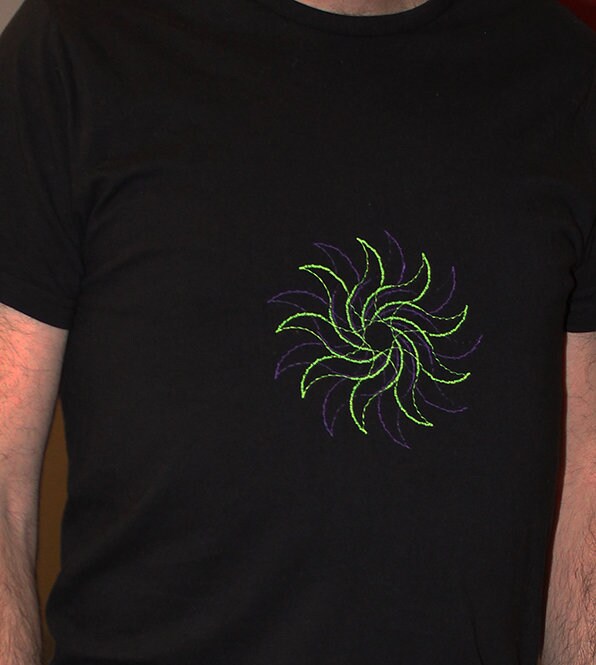 UV Reactive sunburst fractal custom embroidered T-shirt (unisex)