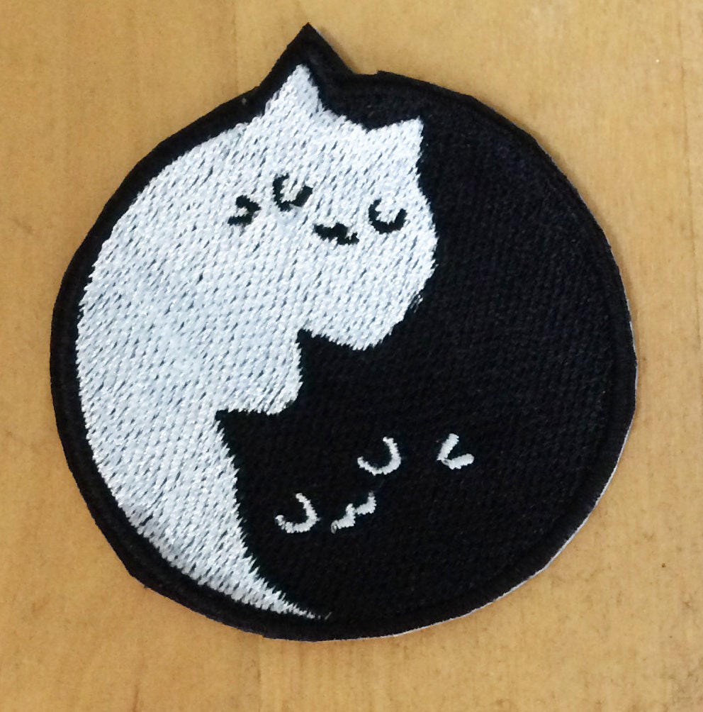Yin Yang cats embroidered patch