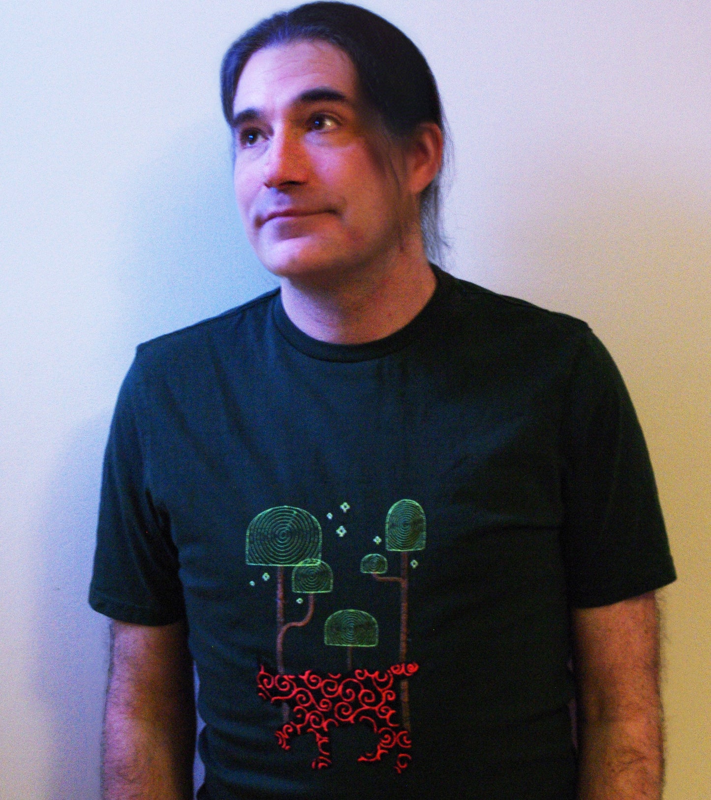 UV Reactive Lynx in Forest 100% Original design embroidered unisex T-shirt. FREE Delivery in UK