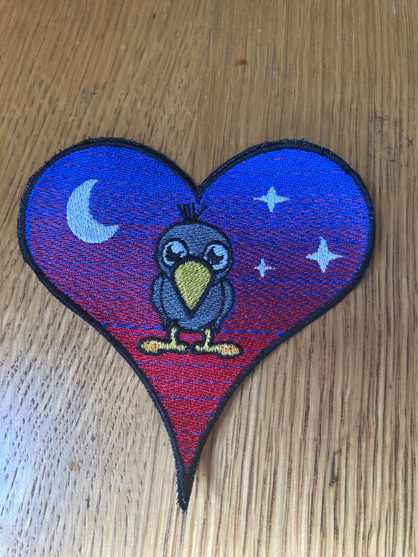 BIG Cute crow at night heart shaped custom patch. Original design. Fast Despatch!
