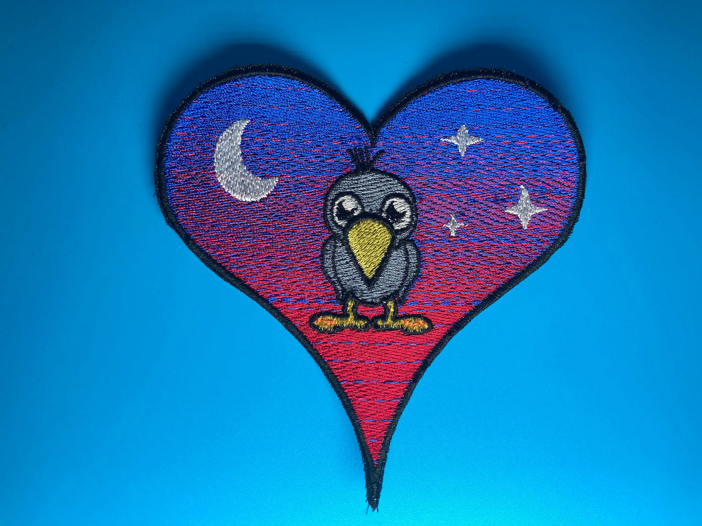 BIG Cute crow at night heart shaped custom patch. Original design. Fast Despatch!