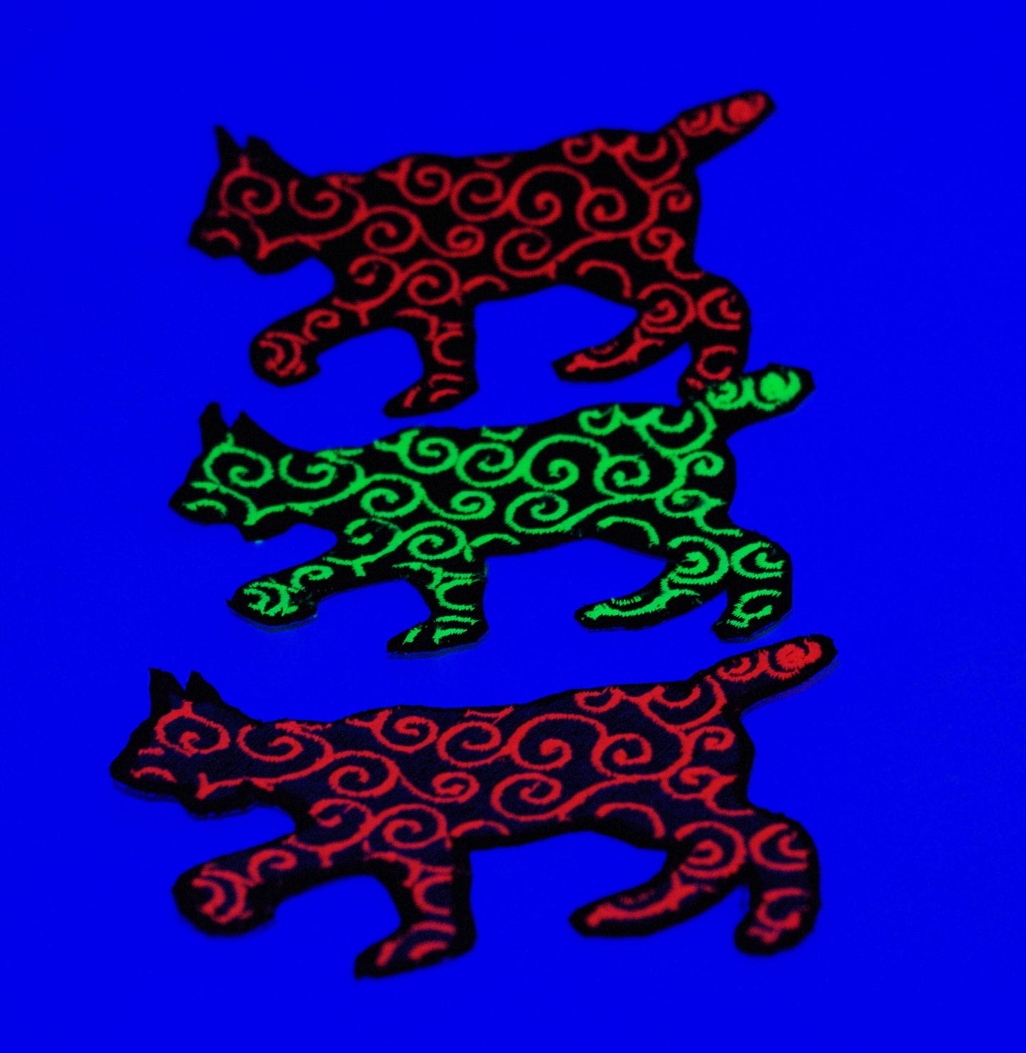 Paisley UV Reactive Lynx custom embroidered iron-on patch. Fast dispatch!