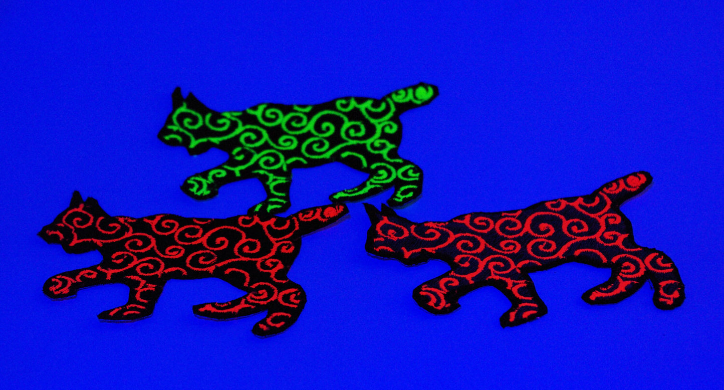 Paisley UV Reactive Lynx custom embroidered iron-on patch. Fast dispatch!