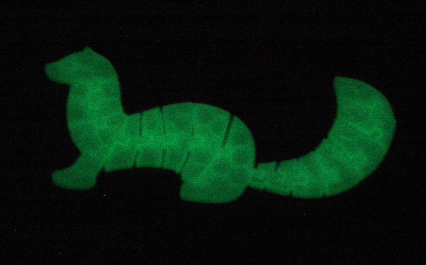 Glow-in-the-dark 3d printed flexible weasel! Quick dispatch. Free postage in UK