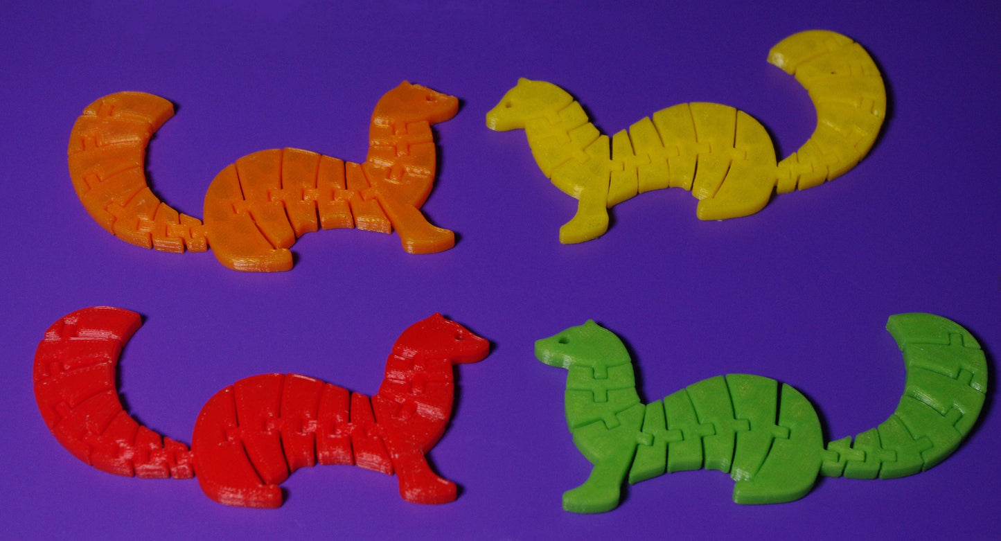 Flexible Weasel 3d printed toy. Multiple colours available. Quick dispatch. Free UK delivery.