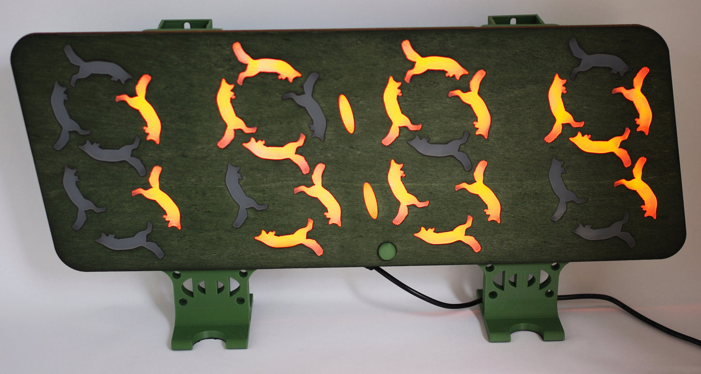 Giant 7 Segment Fox Clock display. Unique design. Made in Sheffield, UK by Alleykat. Quick Dispatch. FREE UK Shipping