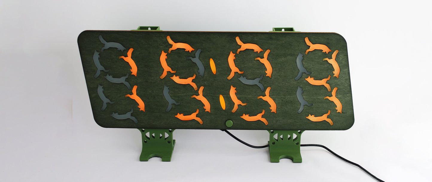 Giant 7 Segment Fox Clock display. Unique design. Made in Sheffield, UK by Alleykat. Quick Dispatch. FREE UK Shipping